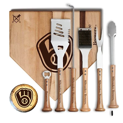 Baseball BBQ Milwaukee Brewers MVP 17” Cutting Board & 6-Piece BBQ Tools Grill Set
