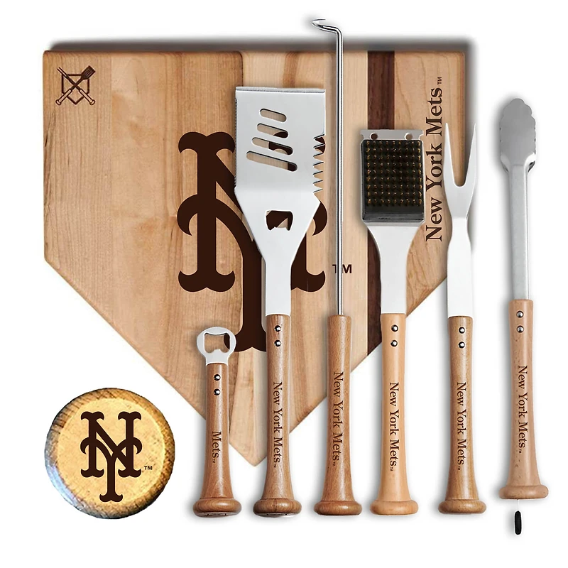 Baseball BBQ New York Mets MVP 17” Cutting Board & 6-Piece BBQ Tools Grill Set