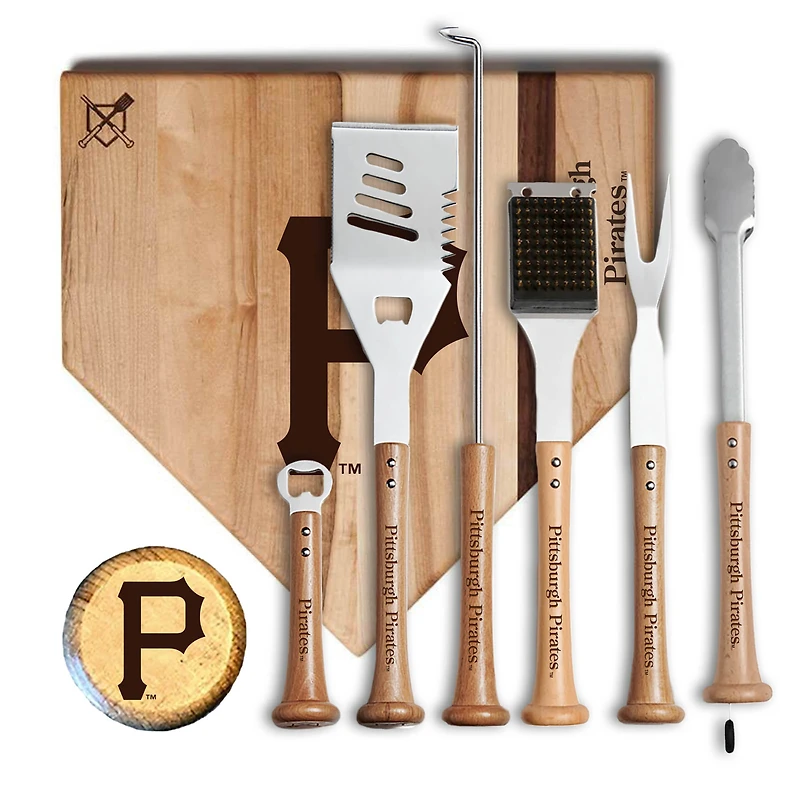 Baseball BBQ Pittsburgh Pirates MVP 17” Cutting Board & 6-Piece BBQ Tools Grill Set