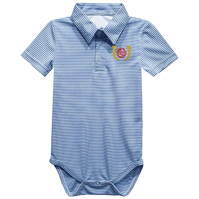 Infant Vive La Fete Light Blue Kentucky Derby Pencil Stripe Polo Bodysuit