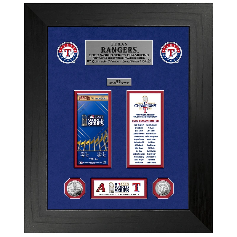 Highland Mint Texas Rangers 2023 World Series Champions 18" x 22" Deluxe Ticket & Silver Coin Photo Mint