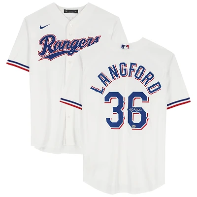 Wyatt Langford Texas Rangers Autographed White Nike Replica Jersey