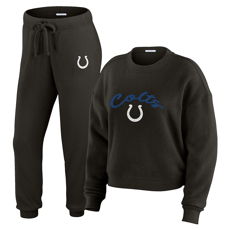 Women's WEAR by Erin Andrews Cream Indianapolis Colts Knitted Tri-Blend Long Sleeve T-Shirt & Pants Lounge Set