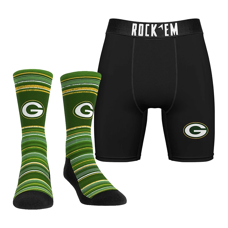 Men's Rock Em Socks Green Bay Packers Primary Crew Socks & Boxer Briefs Combo Pack