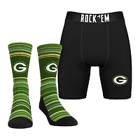 Men's Rock Em Socks Green Bay Packers Primary Crew Socks & Boxer Briefs Combo Pack