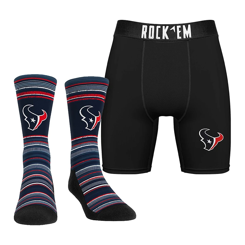 Men's Rock Em Socks Houston Texans Primary Crew Socks & Boxer Briefs Combo Pack