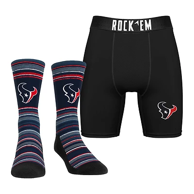 Men's Rock Em Socks Houston Texans Primary Crew Socks & Boxer Briefs Combo Pack