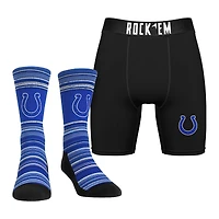 Men's Rock Em Socks Indianapolis Colts Primary Crew Socks & Boxer Briefs Combo Pack