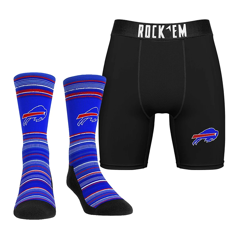 Men's Rock Em Socks Buffalo Bills Primary Crew Socks & Boxer Briefs Combo Pack
