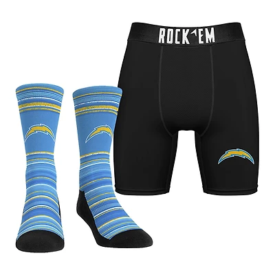 Men's Rock Em Socks Los Angeles Chargers Primary Crew Socks & Boxer Briefs Combo Pack