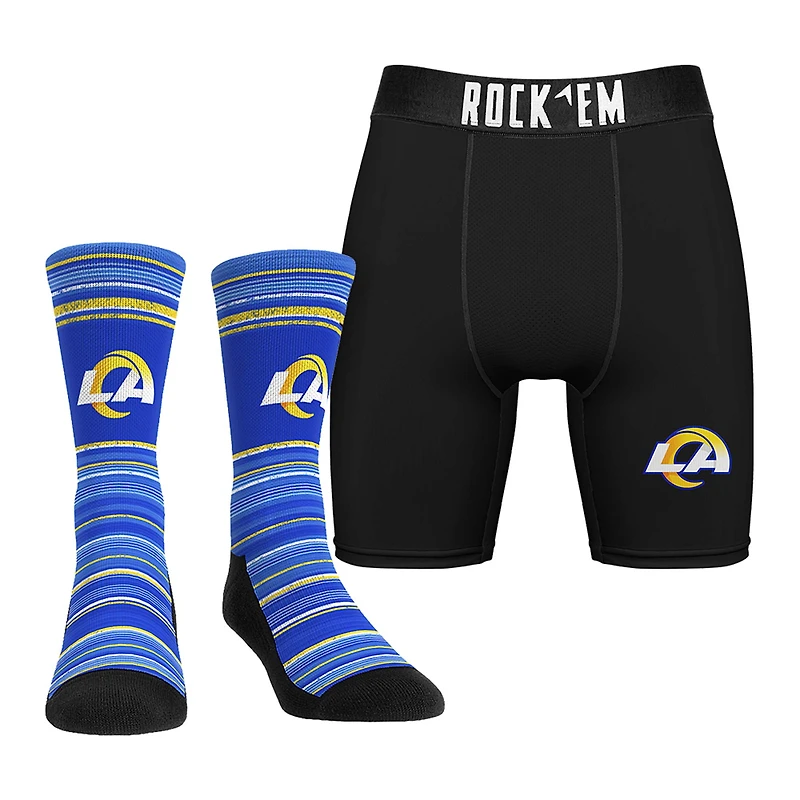 Men's Rock Em Socks Los Angeles Rams Primary Crew Socks & Boxer Briefs Combo Pack