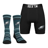 Men's Rock Em Socks Philadelphia Eagles Primary Crew Socks & Boxer Briefs Combo Pack