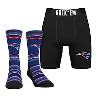 Men's Rock Em Socks New England Patriots Primary Crew Socks & Boxer Briefs Combo Pack