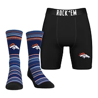 Men's Rock Em Socks Denver Broncos Primary Crew Socks & Boxer Briefs Combo Pack