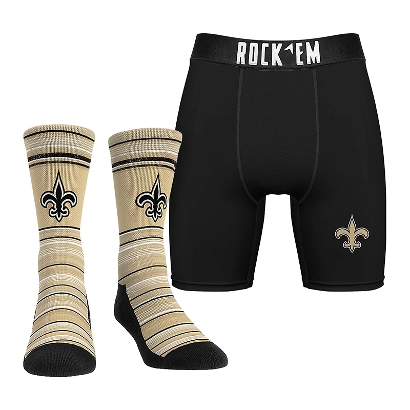 Men's Rock Em Socks New Orleans Saints Primary Crew Socks & Boxer Briefs Combo Pack