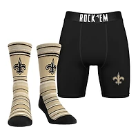 Men's Rock Em Socks New Orleans Saints Primary Crew Socks & Boxer Briefs Combo Pack