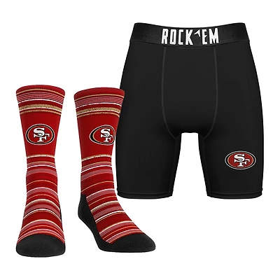 Men's Rock Em Socks San Francisco 49ers Primary Crew Socks & Boxer Briefs Combo Pack