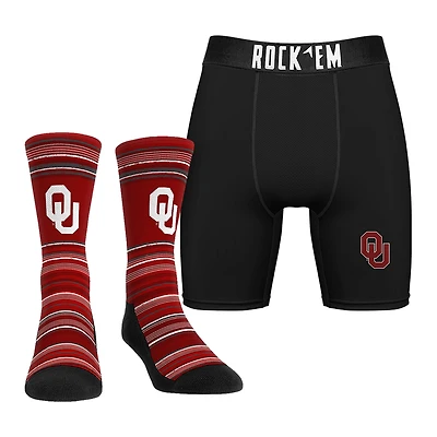 Men's Rock Em Socks Oklahoma Sooners Primary Crew Socks & Boxer Briefs Combo Pack
