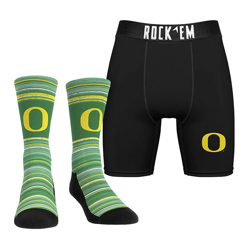 Men's Rock Em Socks Oregon Ducks Primary Crew Socks & Boxer Briefs Combo Pack