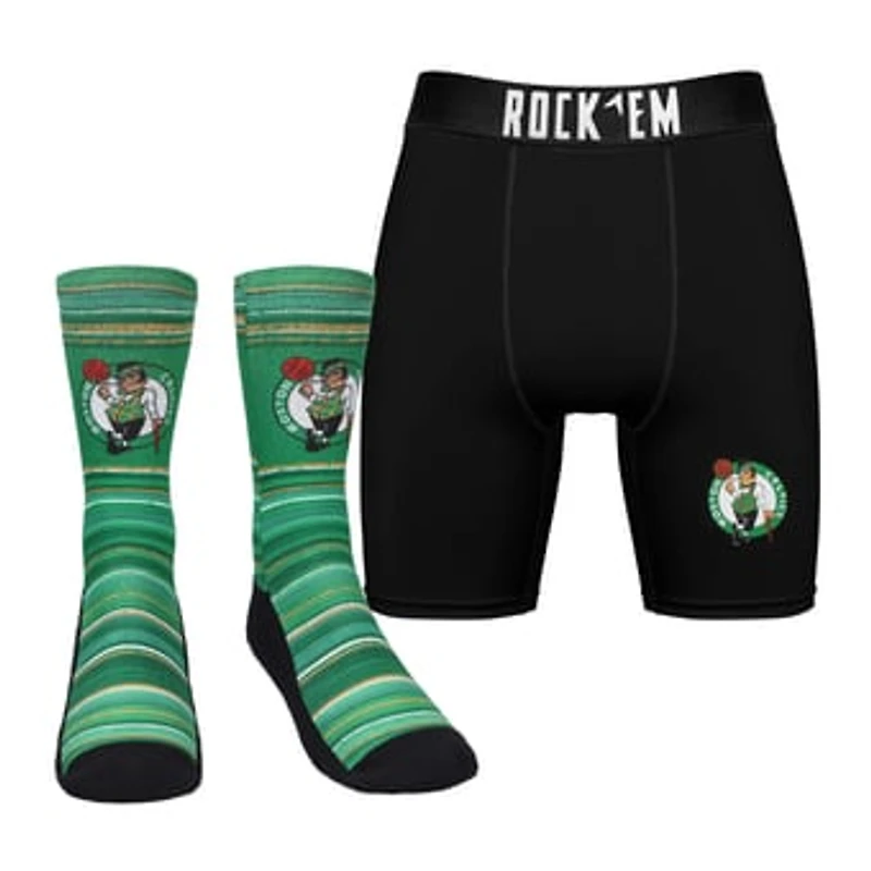 Men's Rock Em Socks Boston Celtics Primary Crew Socks & Boxer Briefs Combo Pack