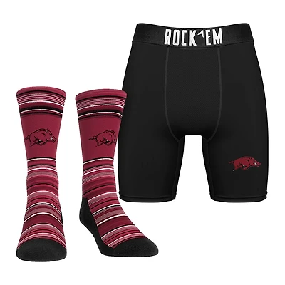 Men's Rock Em Socks Arkansas Razorbacks Primary Crew Socks & Boxer Briefs Combo Pack