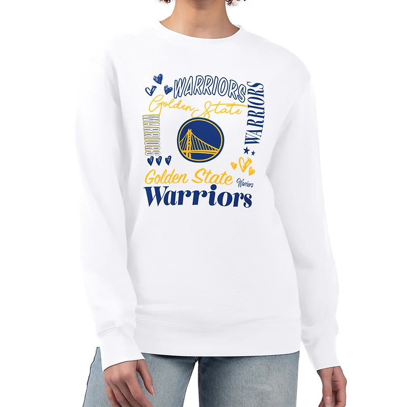 Women's G-III 4Her by Carl Banks White Golden State Warriors Collage Team Graphic Fleece Pullover Sweatshirt