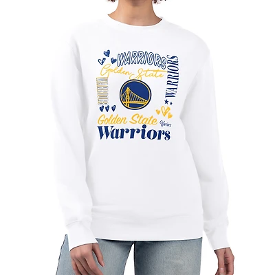 Women's G-III 4Her by Carl Banks White Golden State Warriors Collage Team Graphic Fleece Pullover Sweatshirt