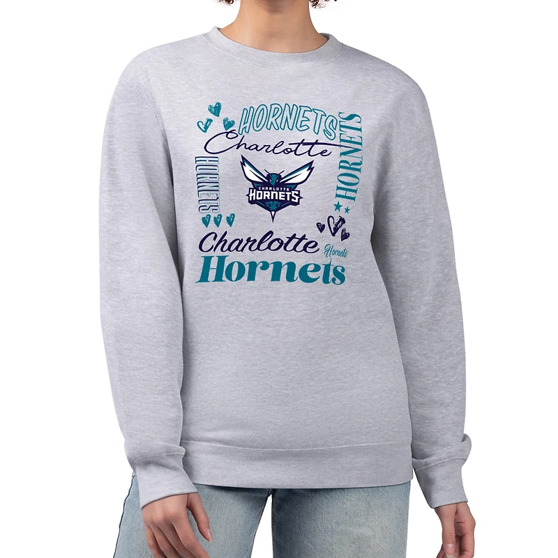 Women's G-III 4Her by Carl Banks Heather Gray Charlotte Hornets Collage Team Graphic Fleece Pullover Sweatshirt