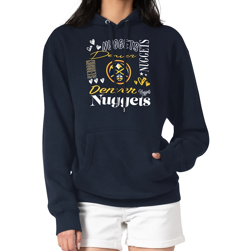 Women's G-III 4Her by Carl Banks Navy Denver Nuggets Collage Team Graphic Fleece Pullover Hoodie