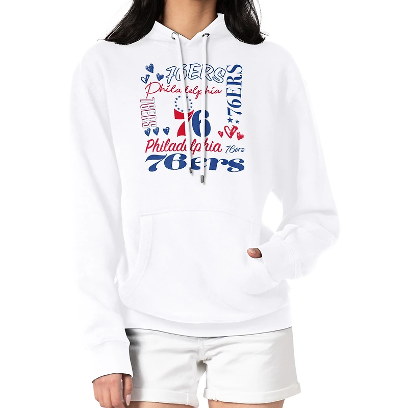 Women's G-III 4Her by Carl Banks White Philadelphia 76ers Team Collage Graphic Fleece Pullover Hoodie