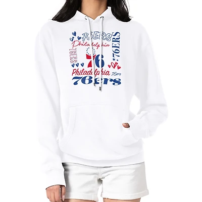 Women's G-III 4Her by Carl Banks White Philadelphia 76ers Team Collage Graphic Fleece Pullover Hoodie