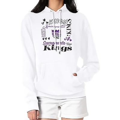 Women's G-III 4Her by Carl Banks White Sacramento Kings Team Collage Graphic Fleece Pullover Hoodie