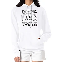 Women's G-III 4Her by Carl Banks White Brooklyn Nets Team Collage Graphic Fleece Pullover Hoodie