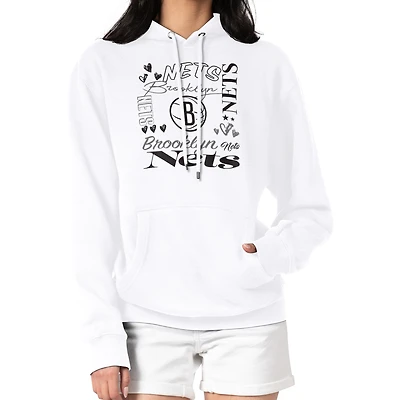 Women's G-III 4Her by Carl Banks White Brooklyn Nets Team Collage Graphic Fleece Pullover Hoodie