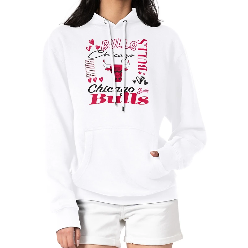 Women's G-III 4Her by Carl Banks White Chicago Bulls Team Collage Graphic Fleece Pullover Hoodie