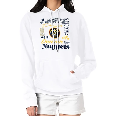 Women's G-III 4Her by Carl Banks White Denver Nuggets Team Collage Graphic Fleece Pullover Hoodie