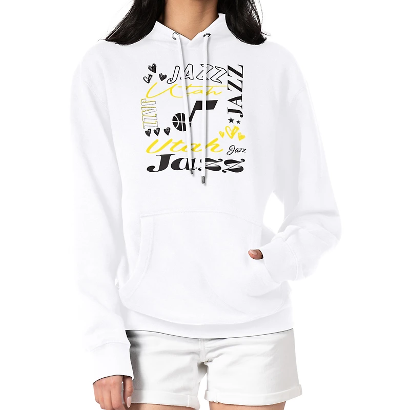 Women's G-III 4Her by Carl Banks White Utah Jazz Team Collage Graphic Fleece Pullover Hoodie