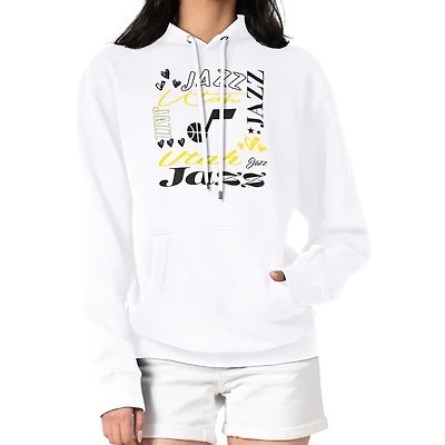 Women's G-III 4Her by Carl Banks White Utah Jazz Team Collage Graphic Fleece Pullover Hoodie