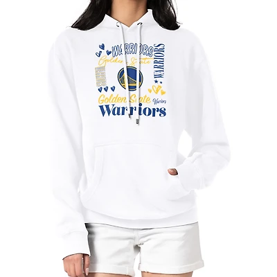 Women's G-III 4Her by Carl Banks White Golden State Warriors Team Collage Graphic Fleece Pullover Hoodie