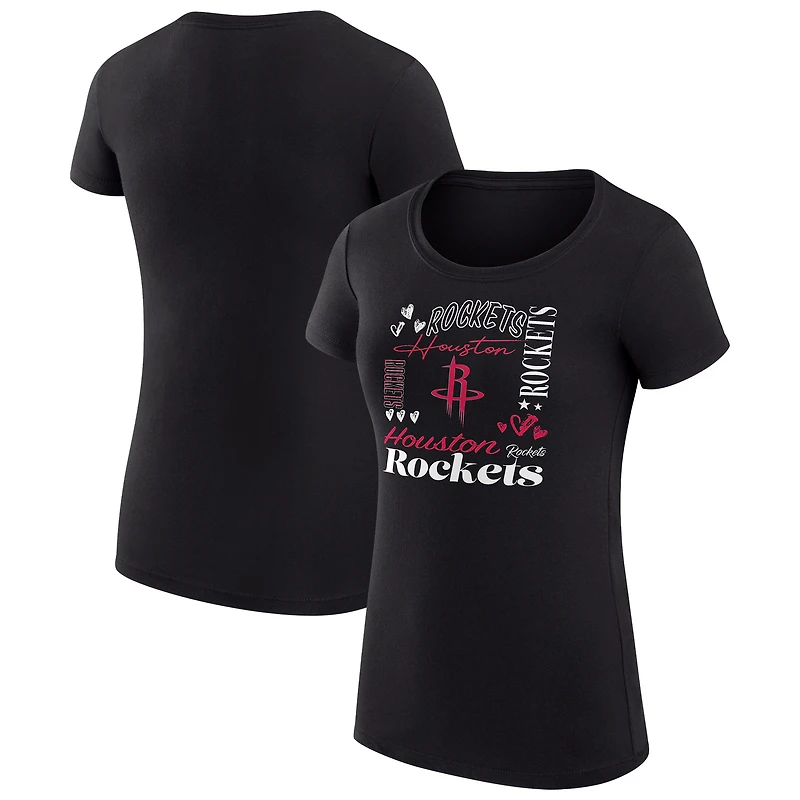 Women's G-III 4Her by Carl Banks Black Houston Rockets Super-Slim Fit Lightweight Team Name Collage Graphic T-Shirt