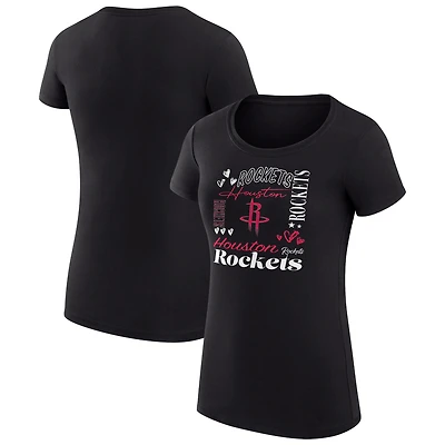 Women's G-III 4Her by Carl Banks Black Houston Rockets Super-Slim Fit Lightweight Team Name Collage Graphic T-Shirt