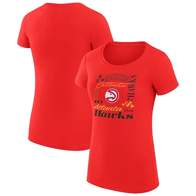 Women's G-III 4Her by Carl Banks Red Atlanta Hawks Super-Slim Fit Lightweight Team Name Collage Graphic T-Shirt