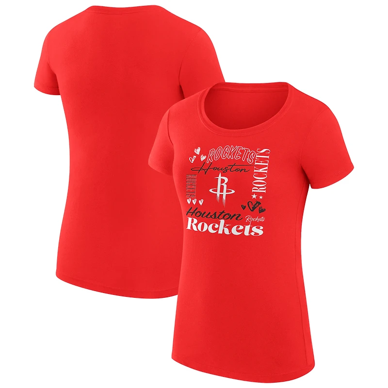 Women's G-III 4Her by Carl Banks Red Houston Rockets Super-Slim Fit Lightweight Team Name Collage Graphic T-Shirt