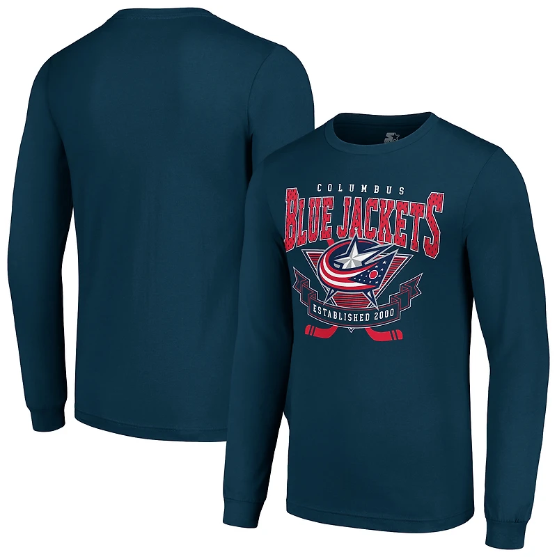 Men's Starter Navy Columbus Blue Jackets Team Logo Graphic Long Sleeve T-Shirt