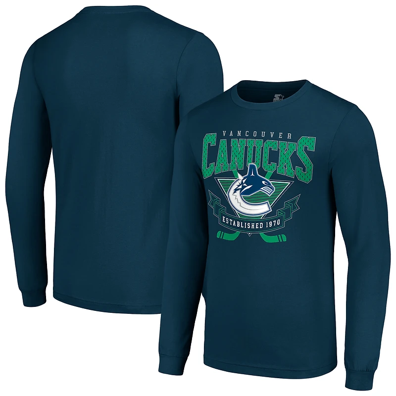 Men's Starter Navy Vancouver Canucks Team Logo Graphic Long Sleeve T-Shirt