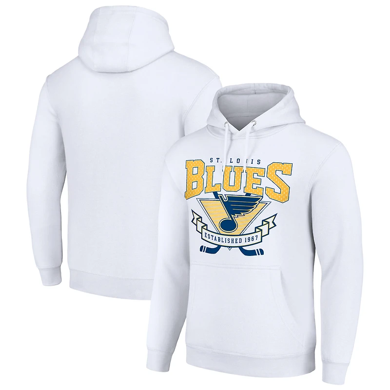 Men's Starter White St. Louis Blues Team Logo Graphic Fleece Tri-Blend Pullover Hoodie