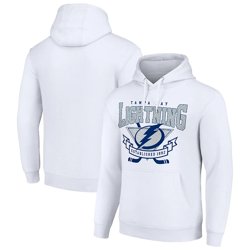 Men's Starter White Tampa Bay Lightning Team Logo Graphic Fleece Tri-Blend Pullover Hoodie