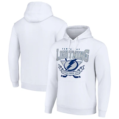 Men's Starter White Tampa Bay Lightning Team Logo Graphic Fleece Tri-Blend Pullover Hoodie