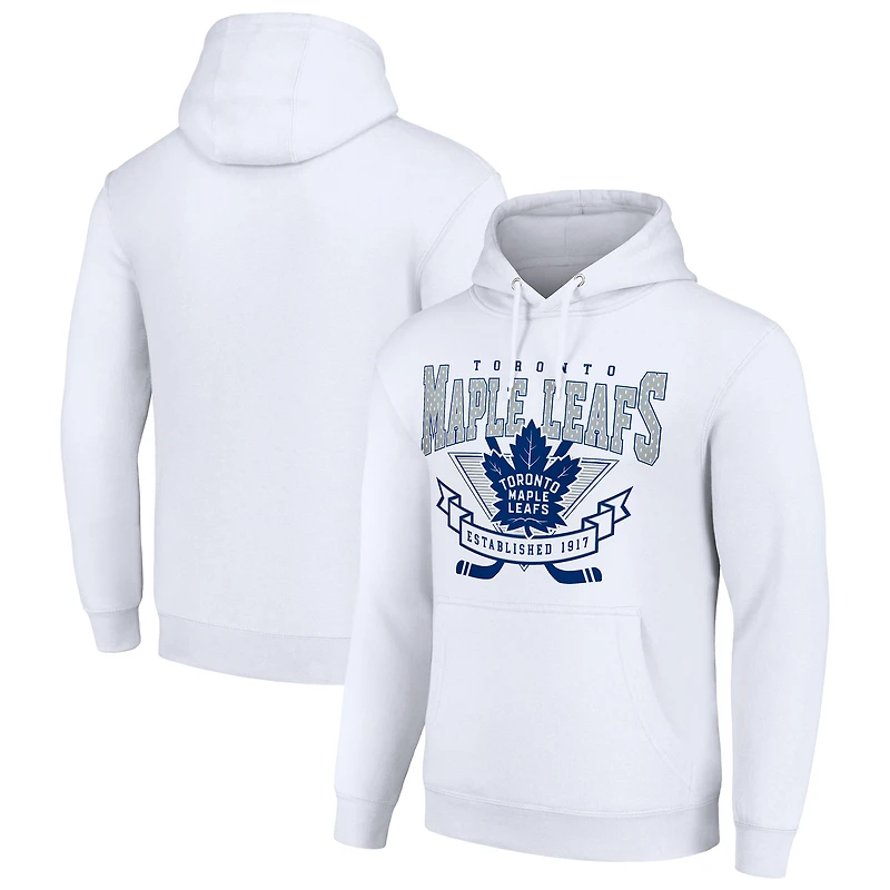 Men's Starter White Toronto Maple Leafs Team Logo Graphic Fleece Tri-Blend Pullover Hoodie