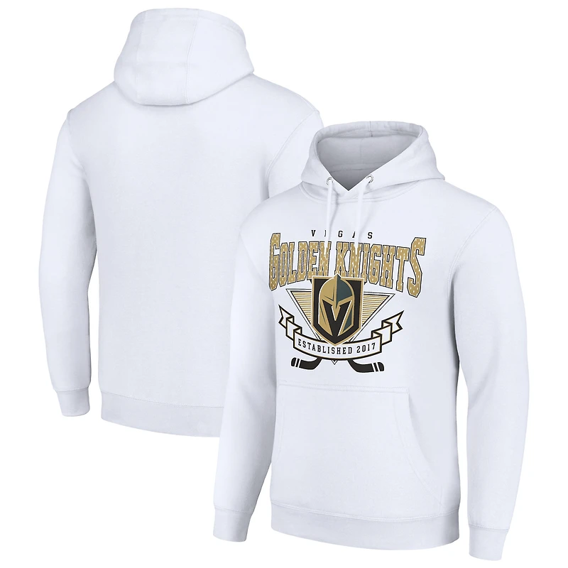 Men's Starter White Vegas Golden Knights Team Logo Graphic Fleece Tri-Blend Pullover Hoodie